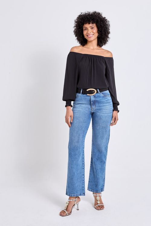 Calça Jeans Reta Clássica Feminina Azul Médio