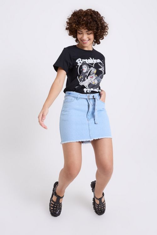 Saia fem aj 85062 jns curta cinto cl jeans azul claro