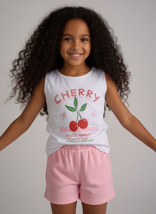 Conjunto Infantil Menina Branco e Rosa Silk 4-8 Anos