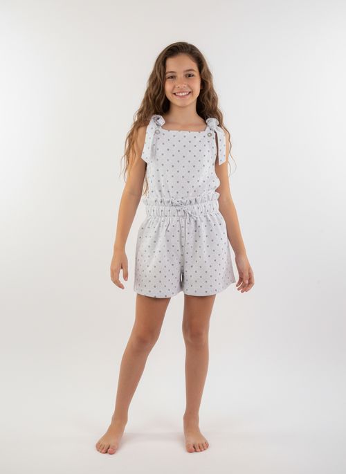 Jardineira Infantil Menina Branco 10 a 16 anos Glitter