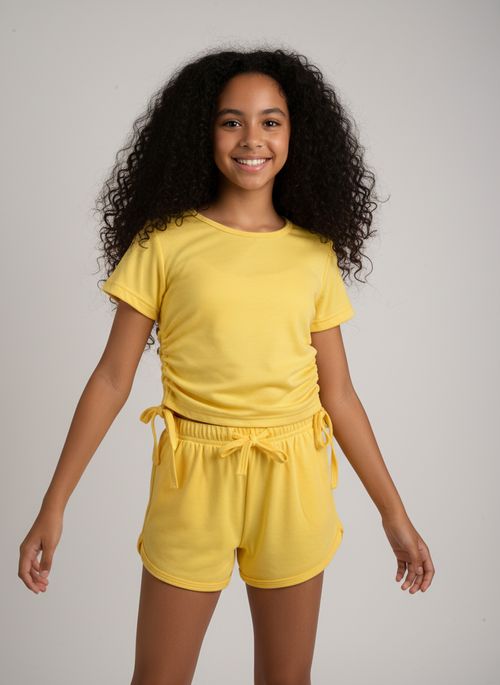 Conjunto Infantil Amarelo Liso 10-16 anos