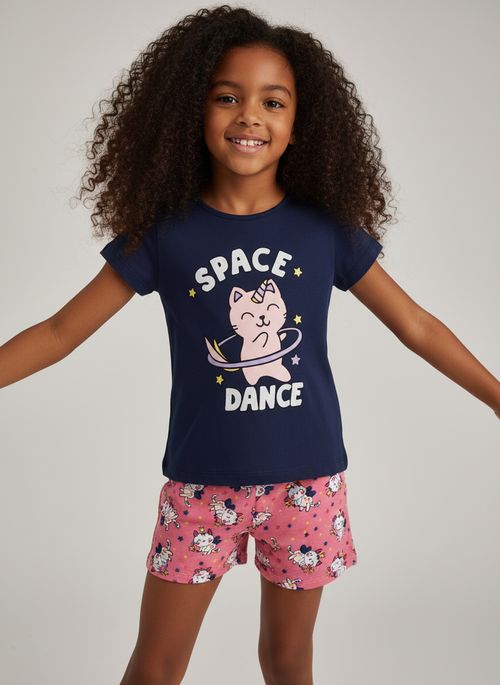 Conjunto Infantil Menina Marinho Gatinho