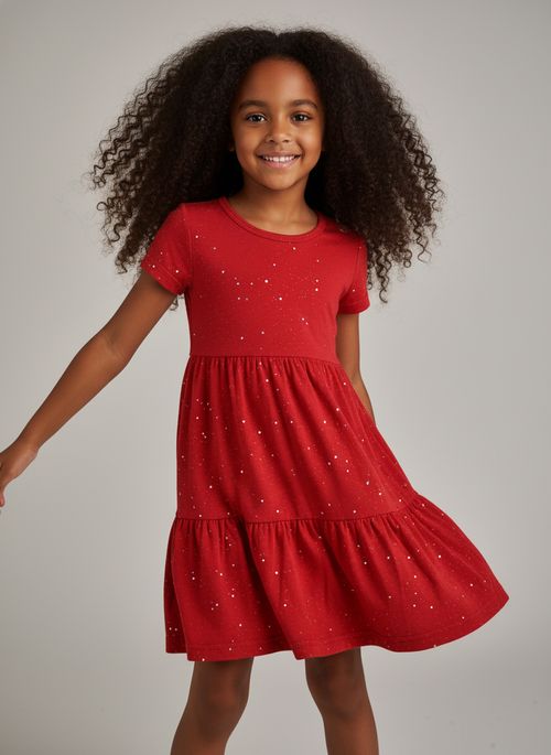 Vestido Infantil Menina Vermelho Glitter 4-8 Anos