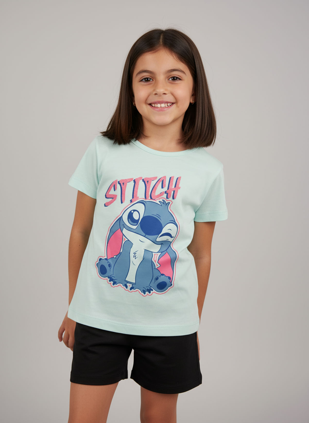 Blusa Infantil Menina Verde Claro 4-10 Anos Stitch - imagem 1