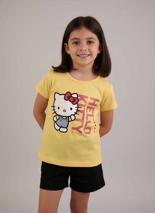 Blusa Infantil Menina Amarelo 4-10 anos Hello Kitty