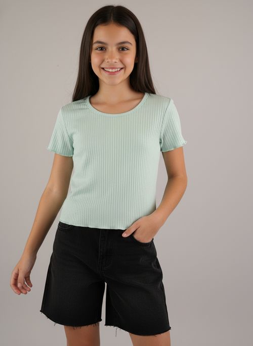 Blusa Infantil Menina Verde Claro Liso 10-16 Anos
