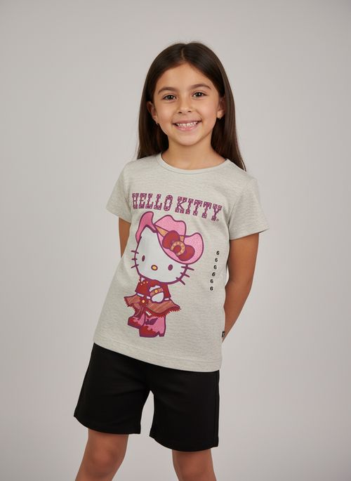 Blusa Infantil Mescla Hello Kitty Estampada 4-10 anos