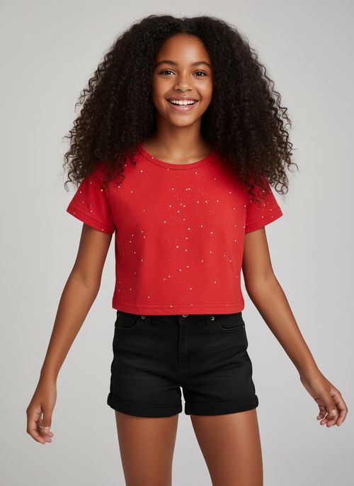 Blusa Infantil Menina Vermelha 10-16 anos Glitter