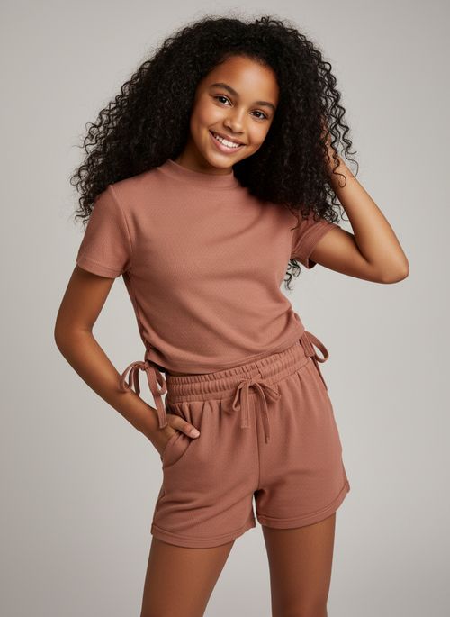 Conjunto Infantil Menina Marrom Terracota Juvenil Canelado