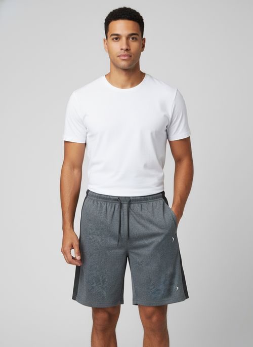 Bermuda Masculina Cinza Escuro Mescla Recortes Laterais