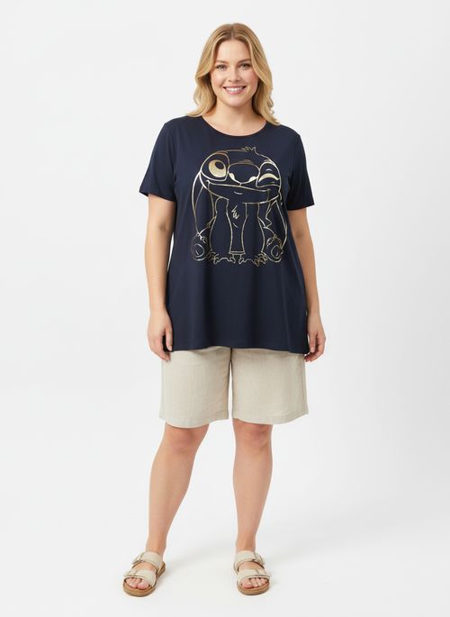 Camisola Pijama Feminina Azul Escuro Stitch Foil Disney
