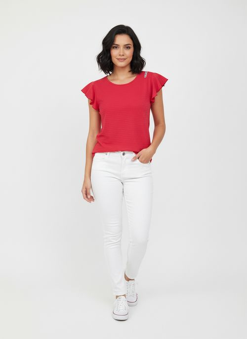 Blusa Feminina Vermelha Trama Relevo Babado