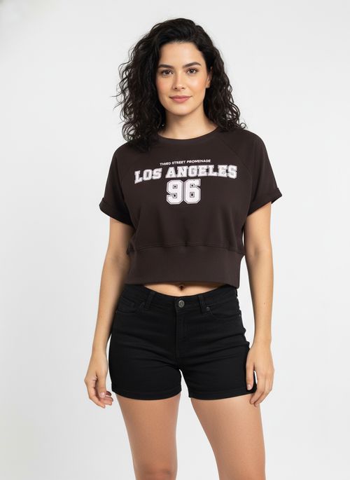 Blusa Cropped Feminina Marrom Escuro Los Angeles 96