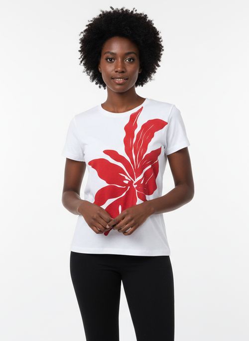 Blusa Feminina Off White Estampa Floral Vermelha