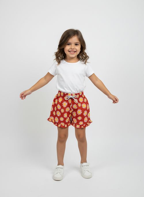 Shorts Infantil Menina Vermelho Margaridas