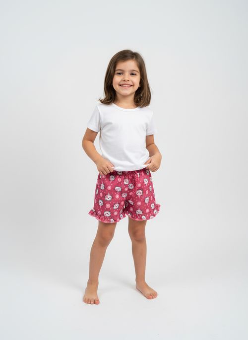 Shorts Infantil Menina Rosa Gatinhos e Doces