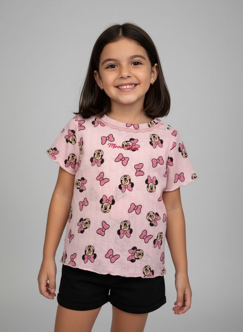 Blusa Infantil Menina Rosa Minnie Mouse com Laços