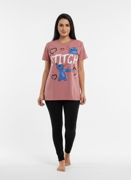 Blusa Feminina Rosa Médio Stitch Disney