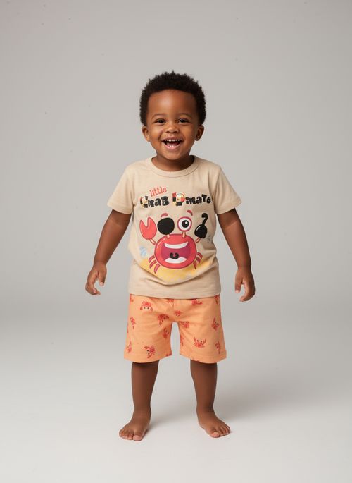Conjunto Infantil Menino Bege Laranja Caranguejo Pirata