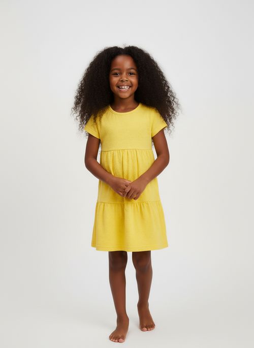 Vestido Infantil Menina Amarelo Claro com Laise e Camadas