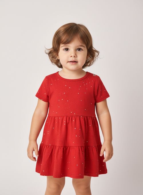 Vestido Infantil Menina Vermelho Cintilante Glitter Saia Marias