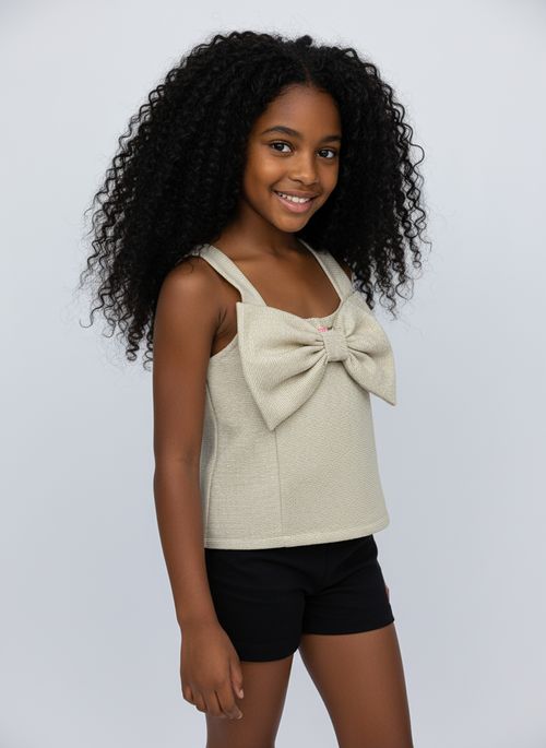 Regata Infantil Menina Dourada Juvenil Maxi Laço Frontal Lurex