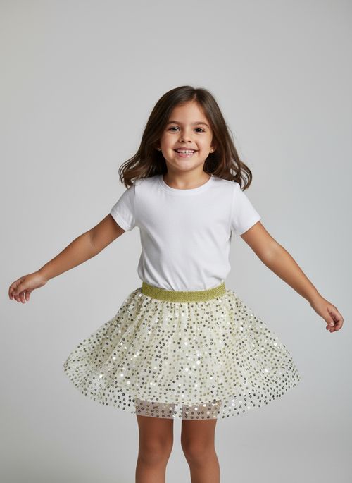 Saia Infantil Menina Dourada Paetê