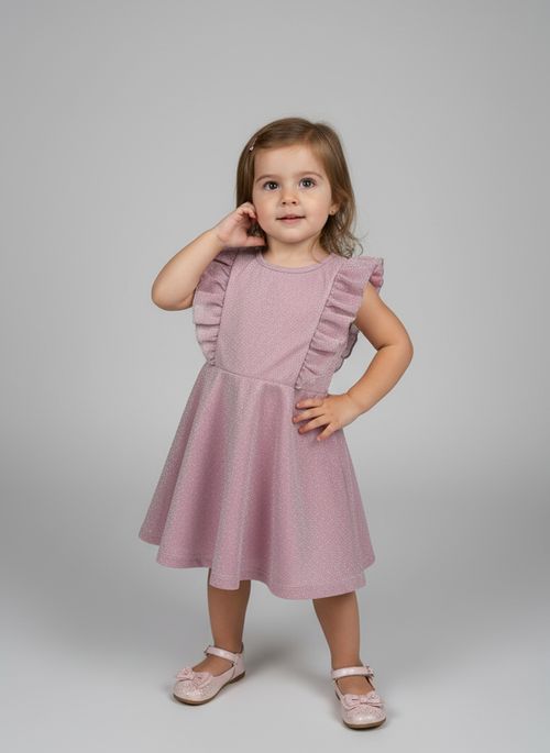Vestido Infantil menina Rosa Cintilante Pontos de Brilho