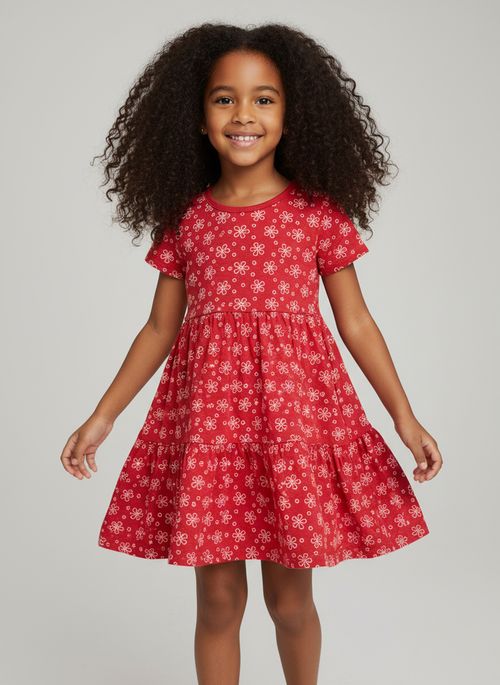 Vestido Infantil Menina Vermelho Floral