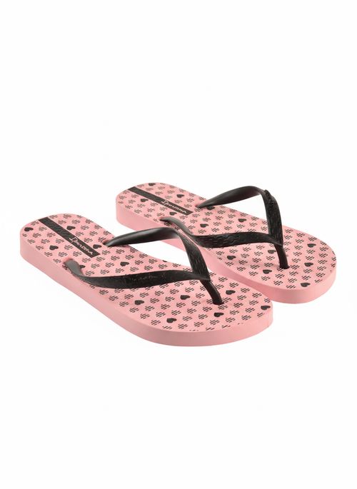 Chinelo Feminino Rosa e Preto Corações