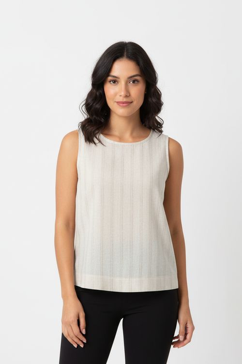 Blusa Regata Feminina Linho Bege Claro Textura Sutil