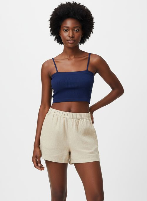 Top Cropped Feminino Azul Marinho Canelado Alças Finas Sem Costura