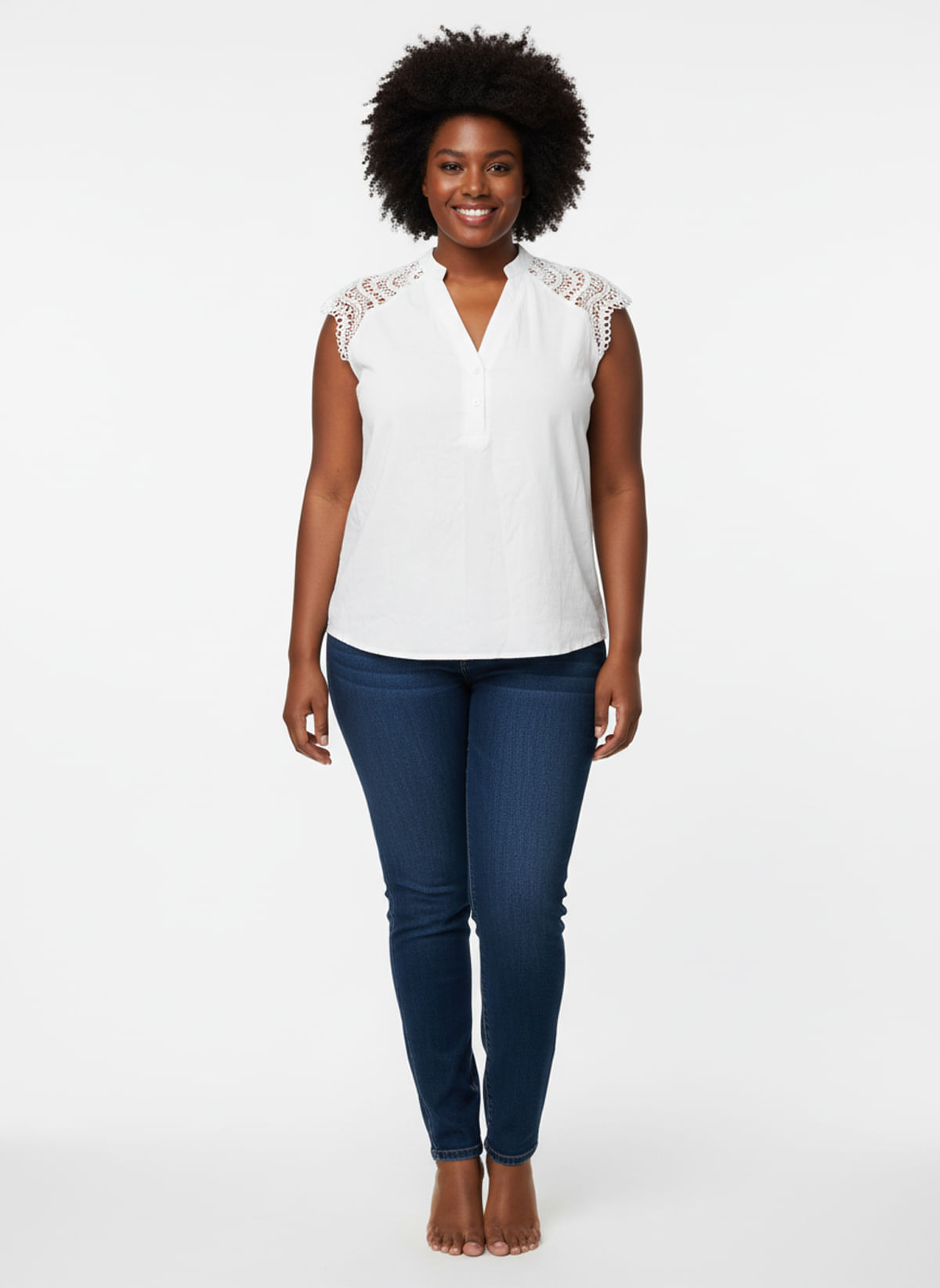Blusa Feminina Off White Renda Guipir Ombros - imagem 1