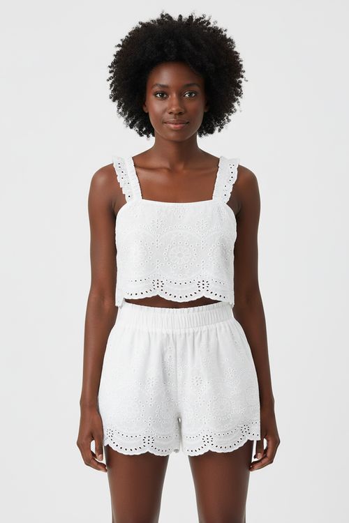 Top Cropped Feminino Off White Laise Broderie Anglaise