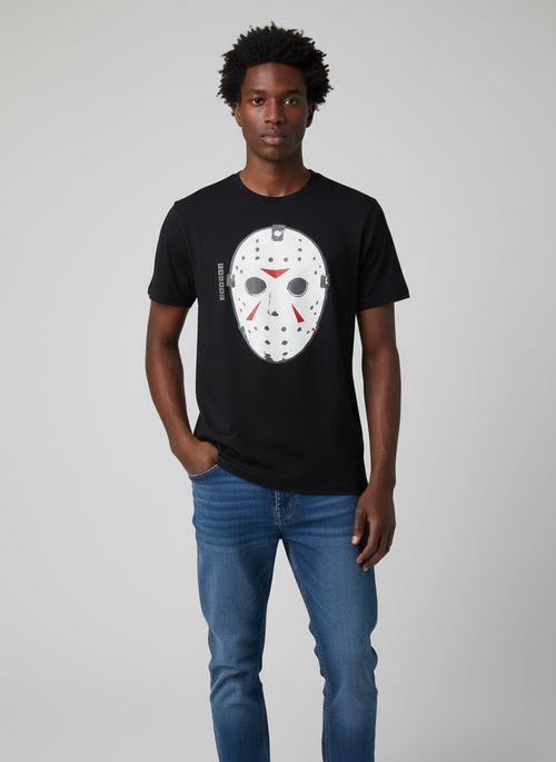 Camiseta Masculina Preta Estampa Máscara Jason Sexta-Feira 13