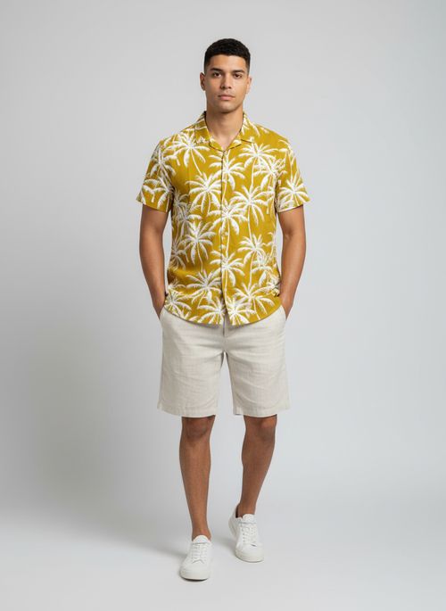 Camisa Masculina Mostarda Coqueiros