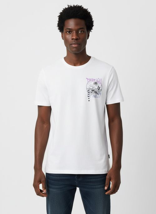 Camiseta Masculina Branca Estampa Tropical Los Angeles