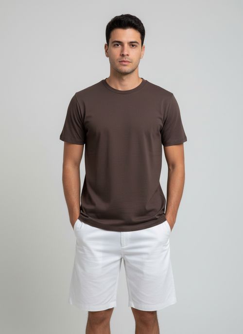 Camiseta Manga Curta Masculina Marrom Café