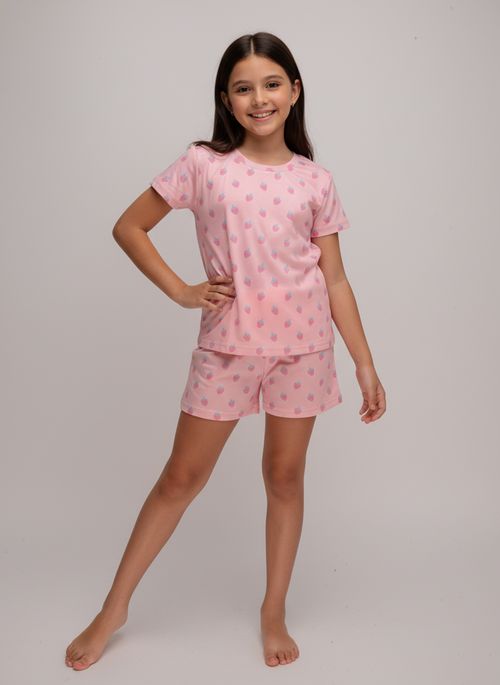 Pijama Curto Infantil Menina Rosa Moranguinho