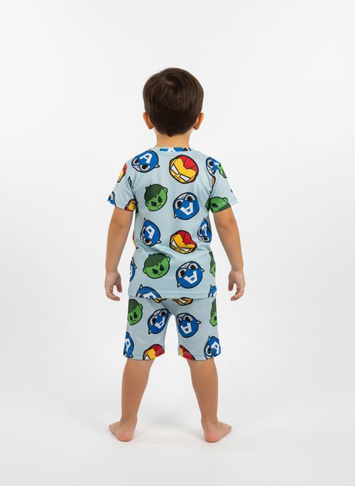 Pijama Curto Infantil Menino Azul-claro Vingadores Marvel Heróis
