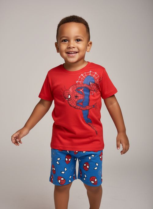 Conjunto de Pijama Curto Infantil Menino Vermelho e Azul Homem-Aranha