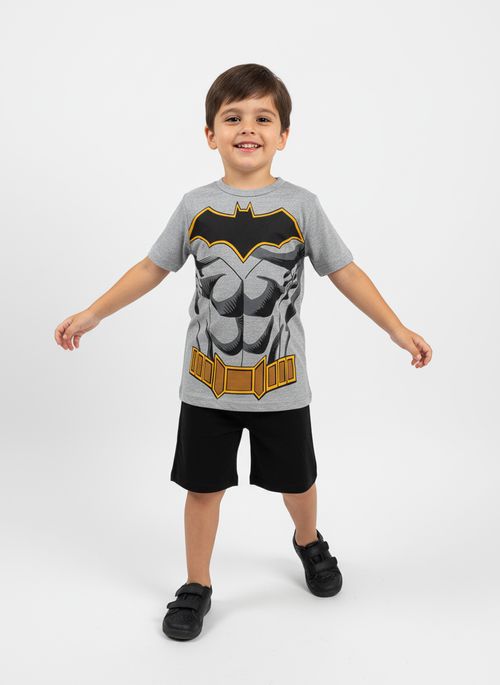 Pijama Infantil Menino Cinza Mescla Preto Batman