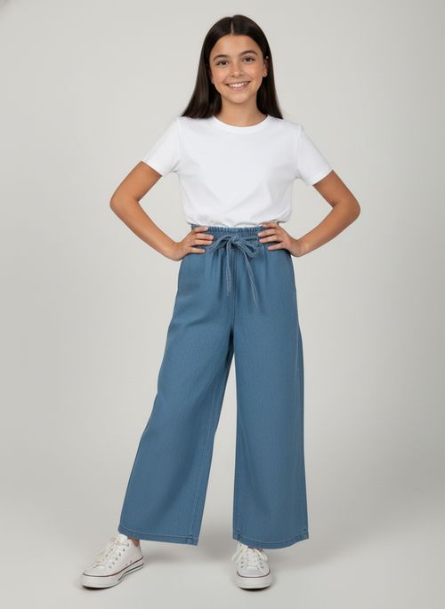 Calça Jeans Wide Leg Amaciada Infantil Azul Juvenil