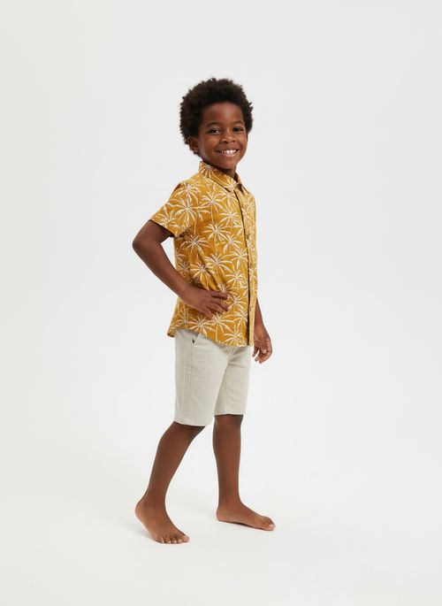 Camisa Infantil Menino Amarelo Mostarda Estampa Coqueiros