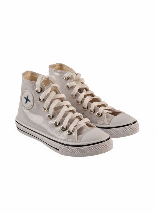 Tênis Cano Alto Feminino Branco Cintilante Adulto Estrela Azul