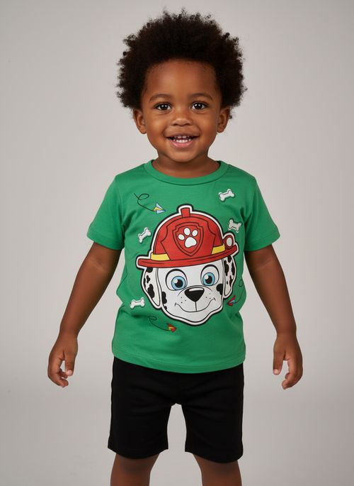 Camiseta Infantil Menino Verde Vibrante Marshall Patrulha Canina