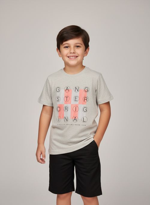 Camiseta Infantil Menino Cinza Estampa Gangster Original