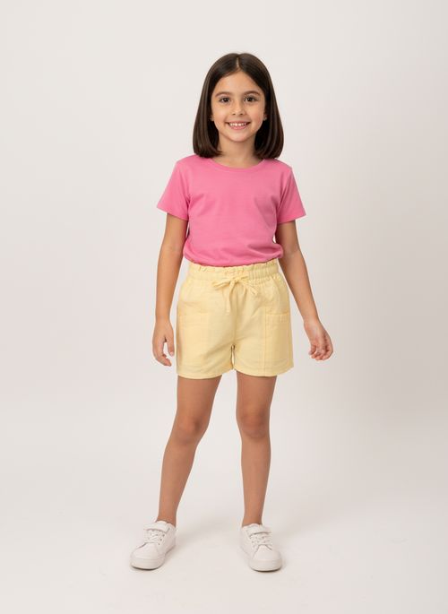 Shorts Infantil Menina Amarelo Sarja Cós Elástico
