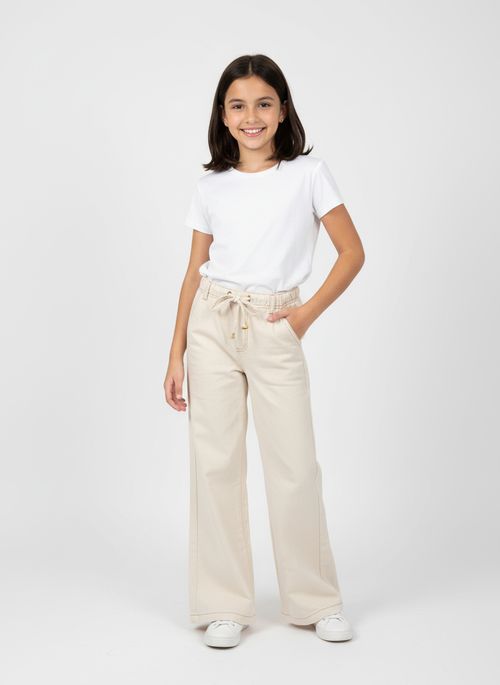 Calça Jeans Wide Leg Infantil Menina Off White