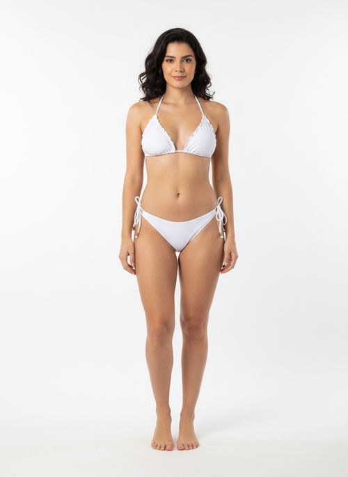 Biquíni Feminino Branco Cortininha Babados Amarração Lateral